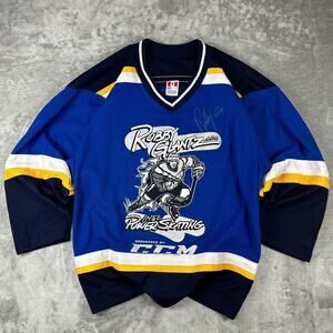 Vintage CCM Blue Signed Robby Glantz Power Skating Hockey Jersey XL
